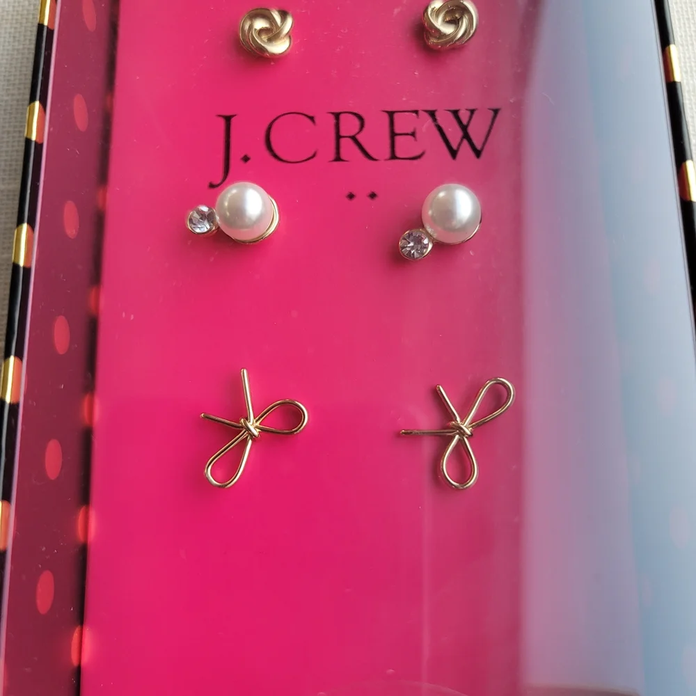 New! J. Crew Gold Pearl Stud Earring Set Gift Box NWT